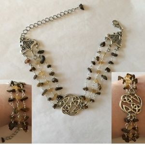 Handmade Silver Celtic Knot Bracelet with Tigers Eye and Citrine Nugget Chips